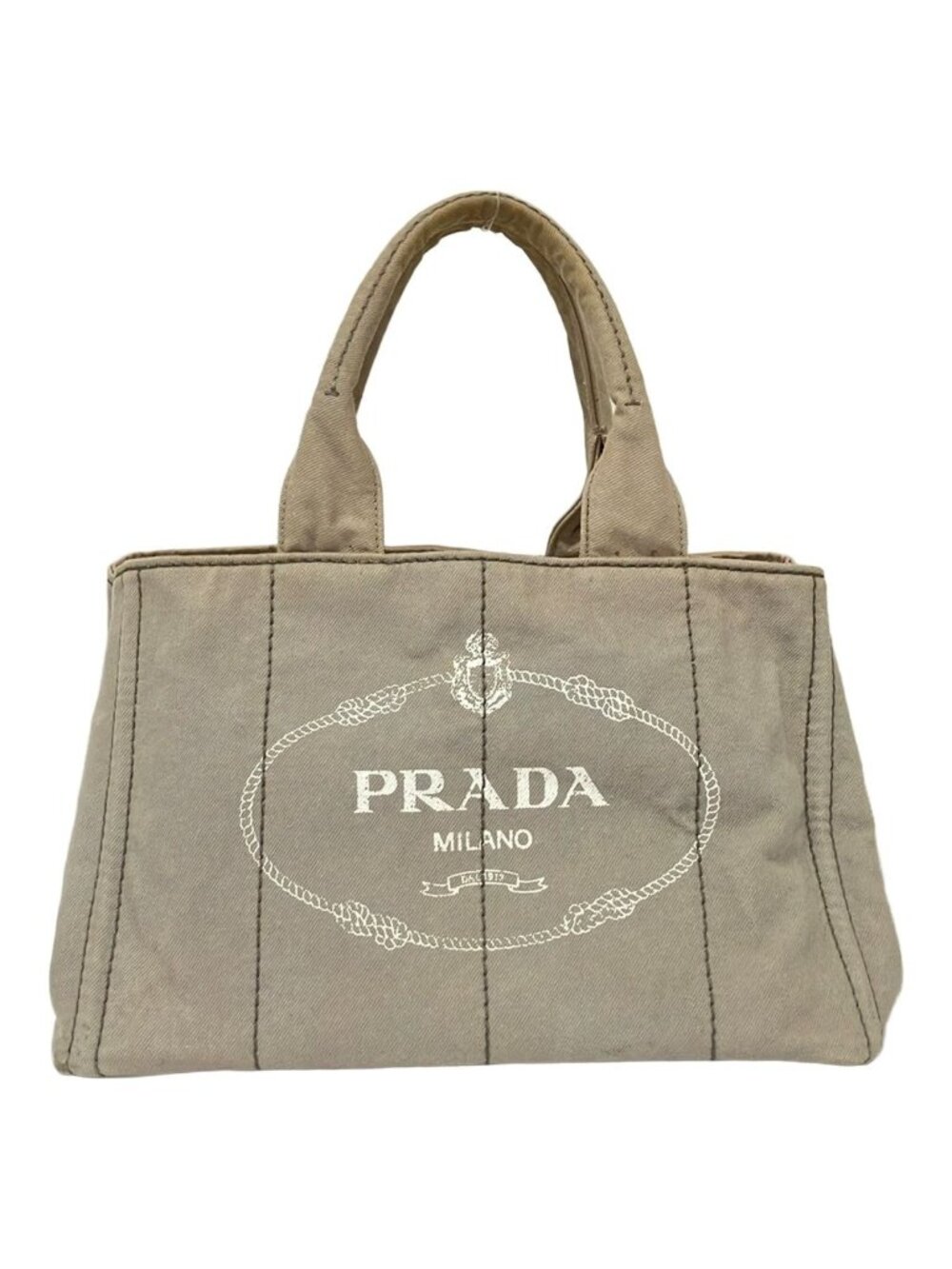 Prada Tote Bag Canapa Gray White